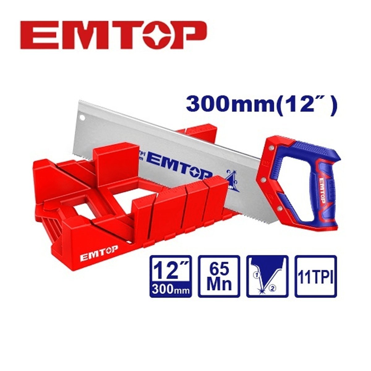 Scie à dos combinée de 30 cm + boîte à onglets EMTOP