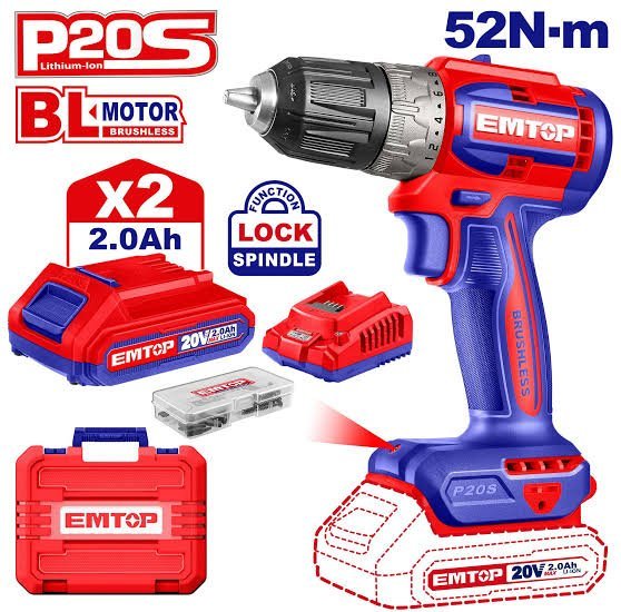 Visseuse perceuse Brushless 20V 2.0ah - 52nm - EMTOP