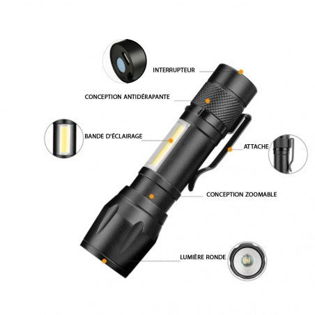 Lampe de poche double allumage USB 90mm BEETRO