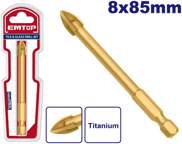 Foret 8×85mm pour carrelage et verre EMTOP