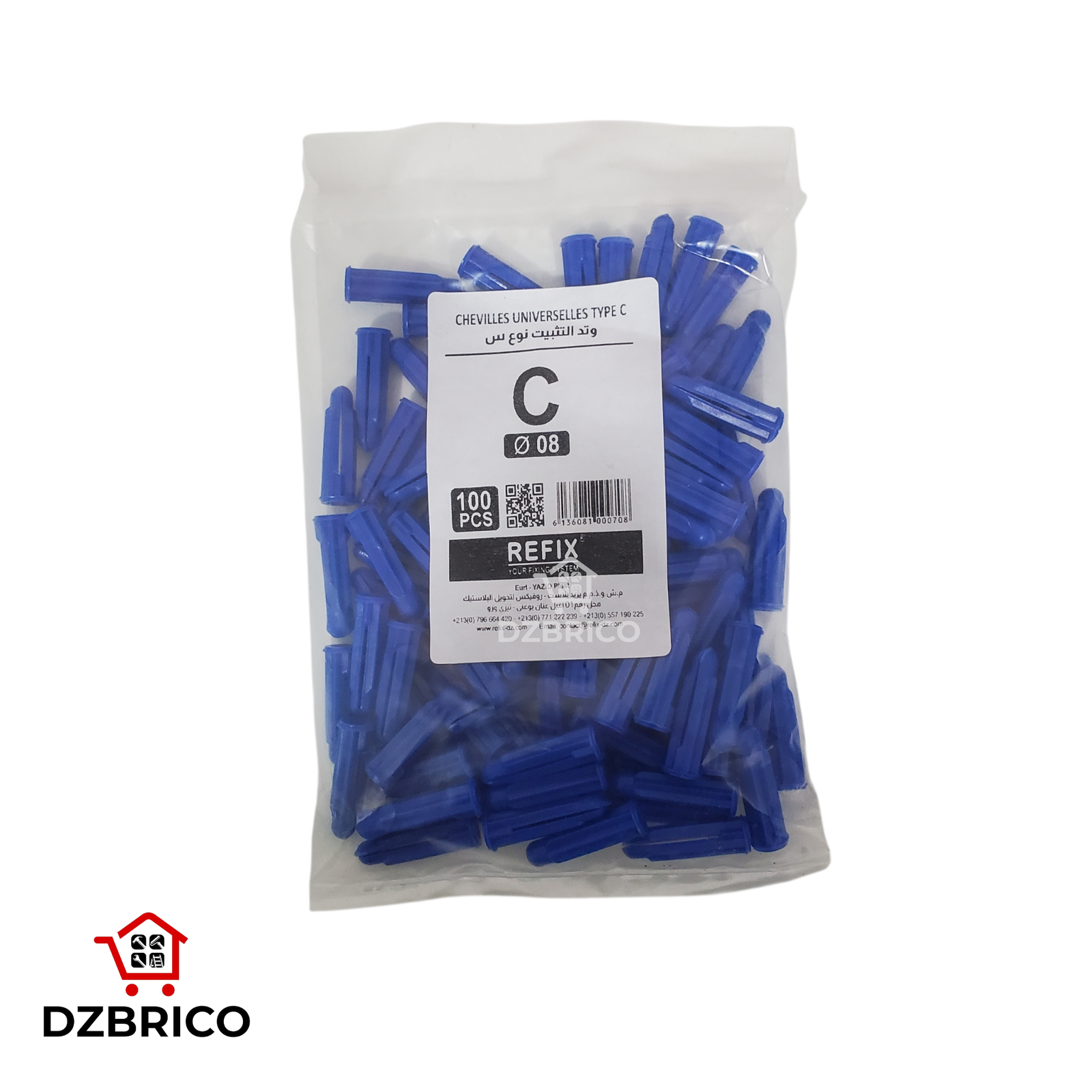 Sachet 100 chevilles Ø8 mm