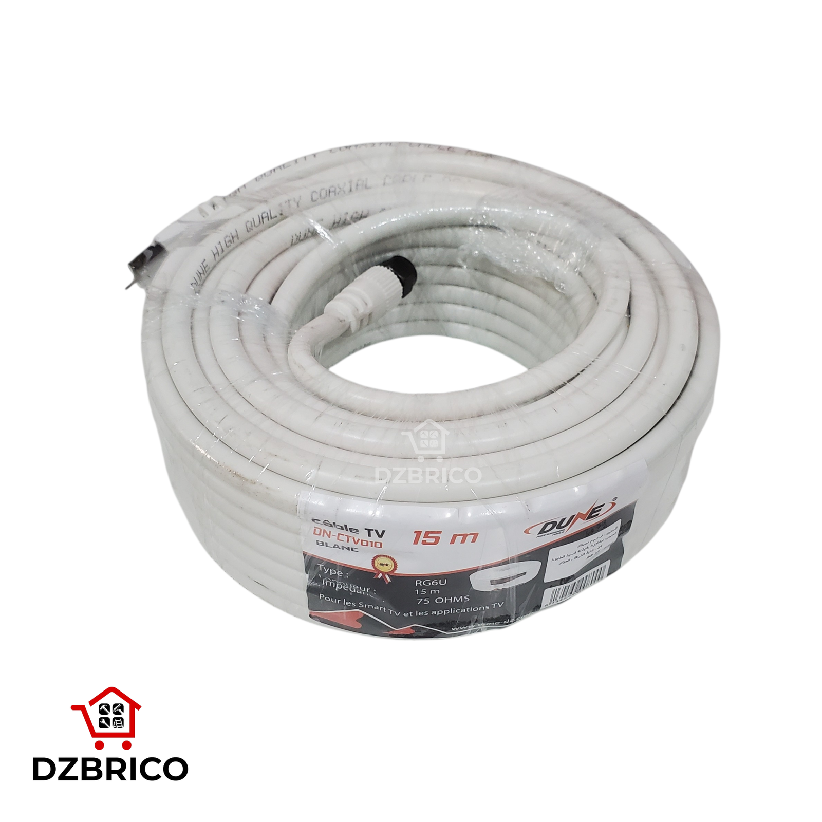 Bobine de câble antenne TV extérieure 15 mètres blanc