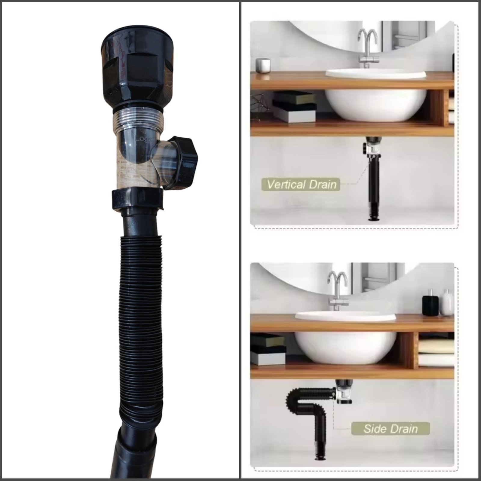 Siphon lavabo Salle de bain désodorisant a clapet (noir)