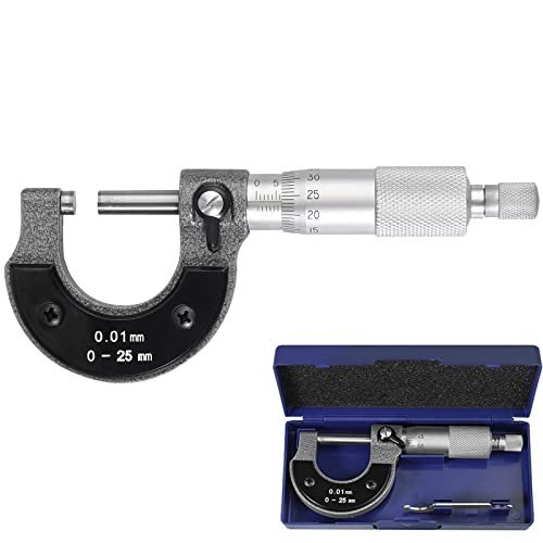 Micromètre Extérieur 0-25 mm Graduations 0,01 mm Pied à Coulisse Externe Métrique avec Clé de Réglage Zéro