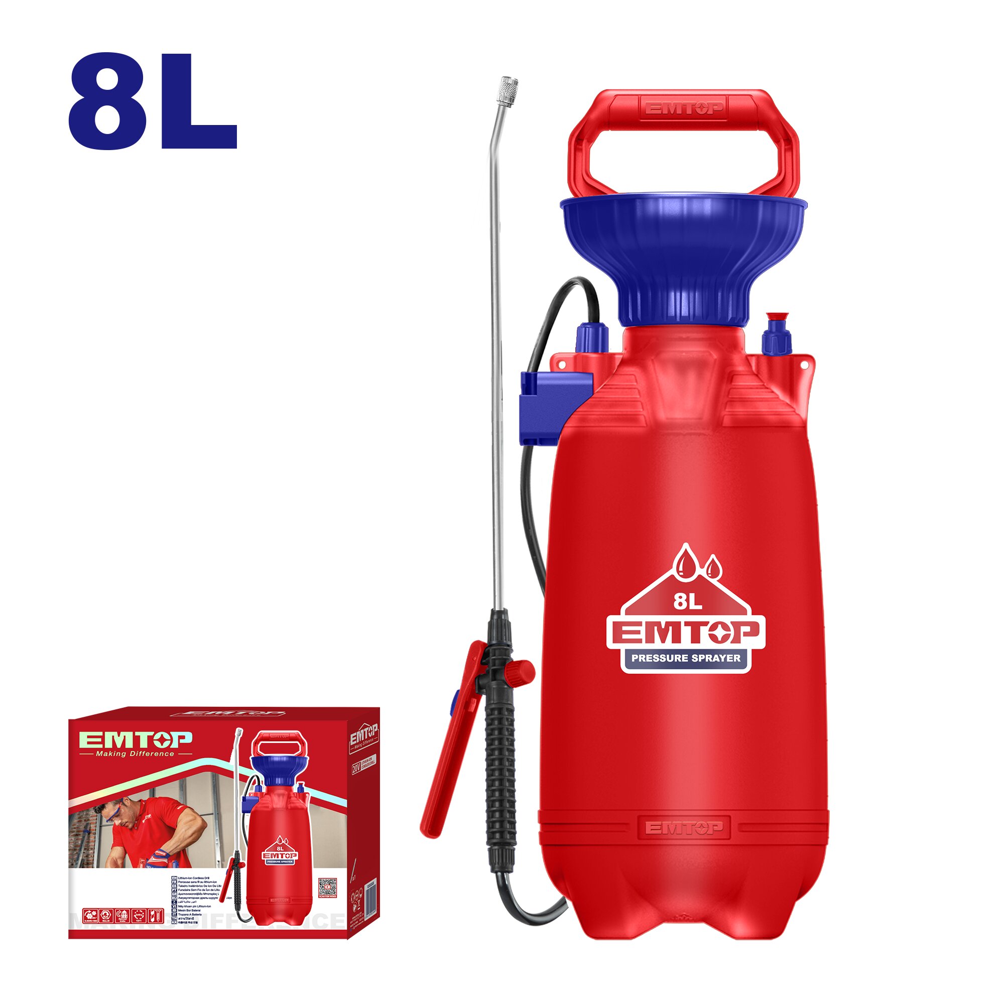 Pulvérisateur Manuel 8L Avec Buse Réglable Emtop