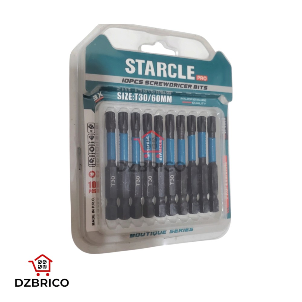 jeu de 10 embouts de vissage Torx T30 50mm STARCLE