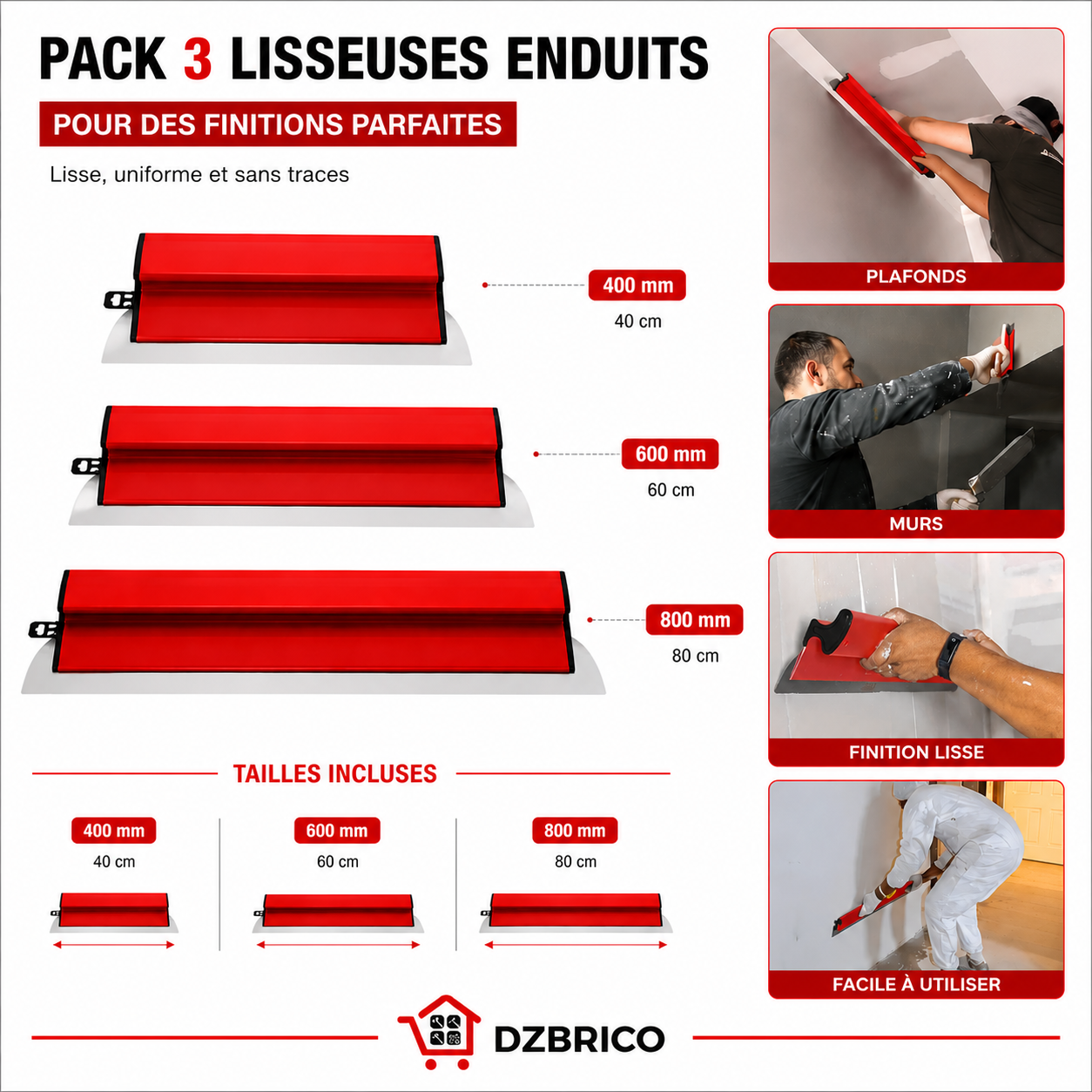 Pack promo de 3 lisseuse enduit 400/600/800mm0