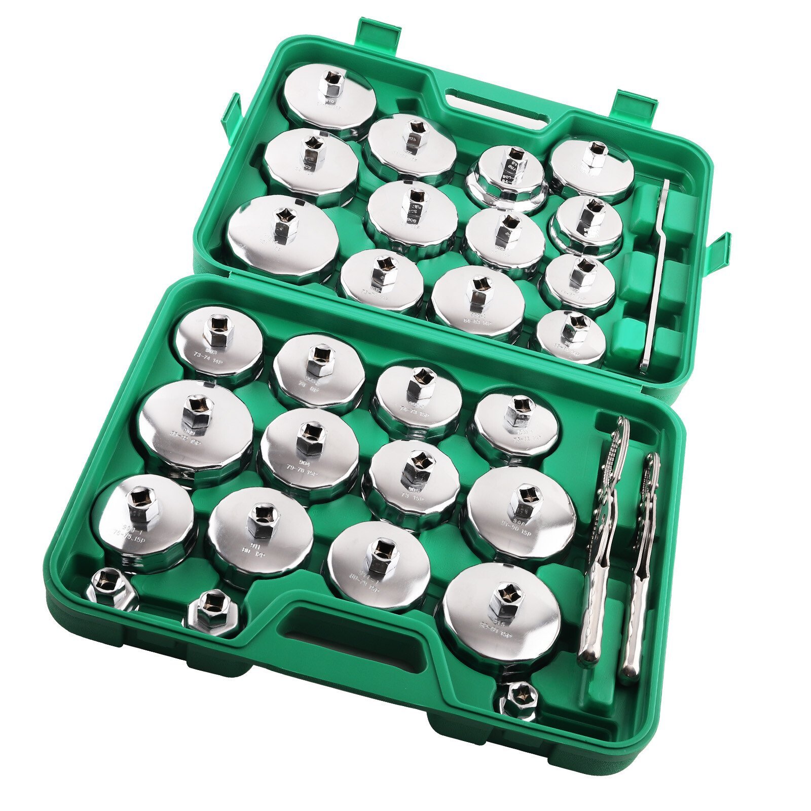 Coffret Douilles et Clés à Filtre à Huile , 35 Pièces 1/2" en Acier Inoxydable avec 2 Menottes Clé à Filtre à Huile Réglable et Clé, pour Réparation Automobile