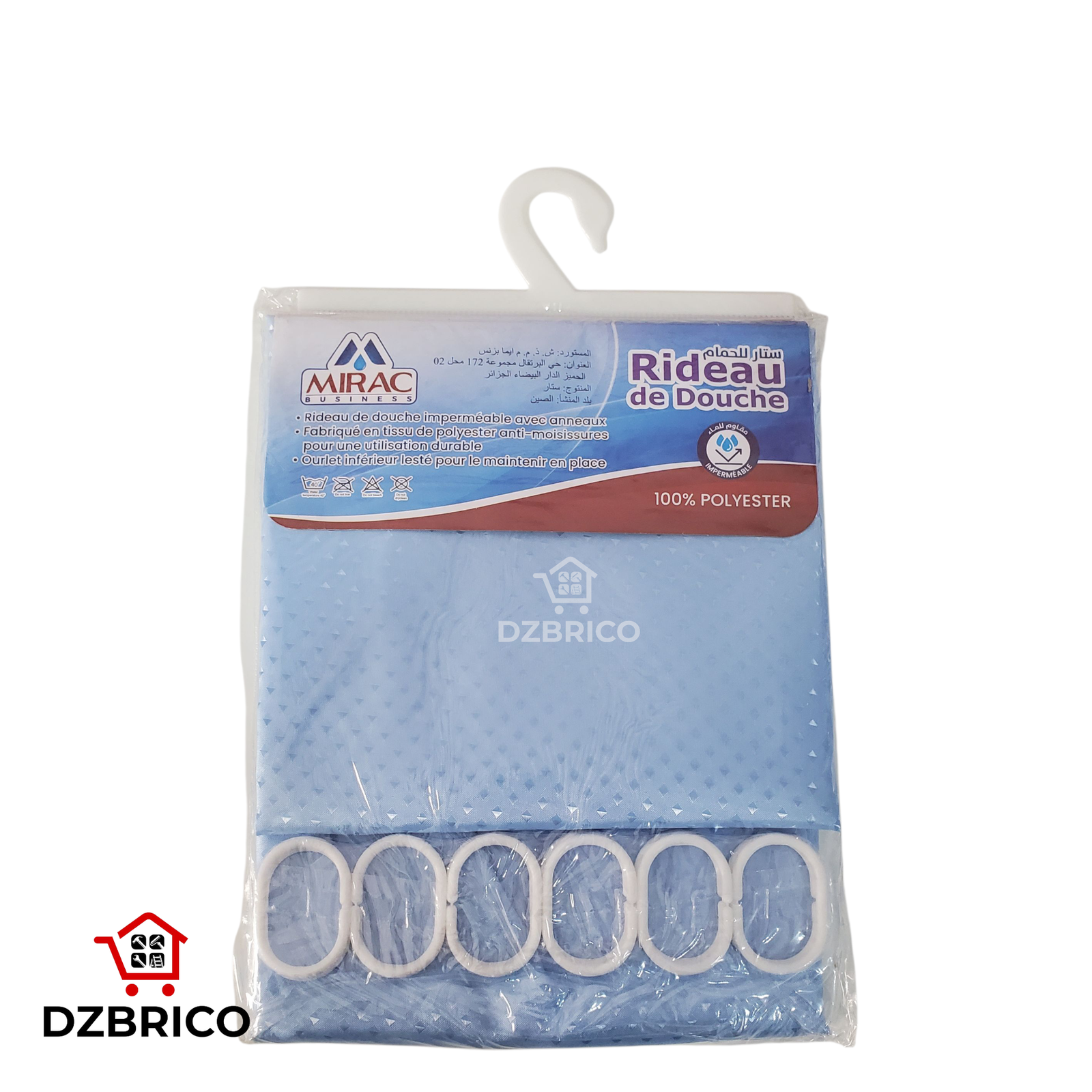Rideau de Douche 180/180 couleur bleu MIRAC