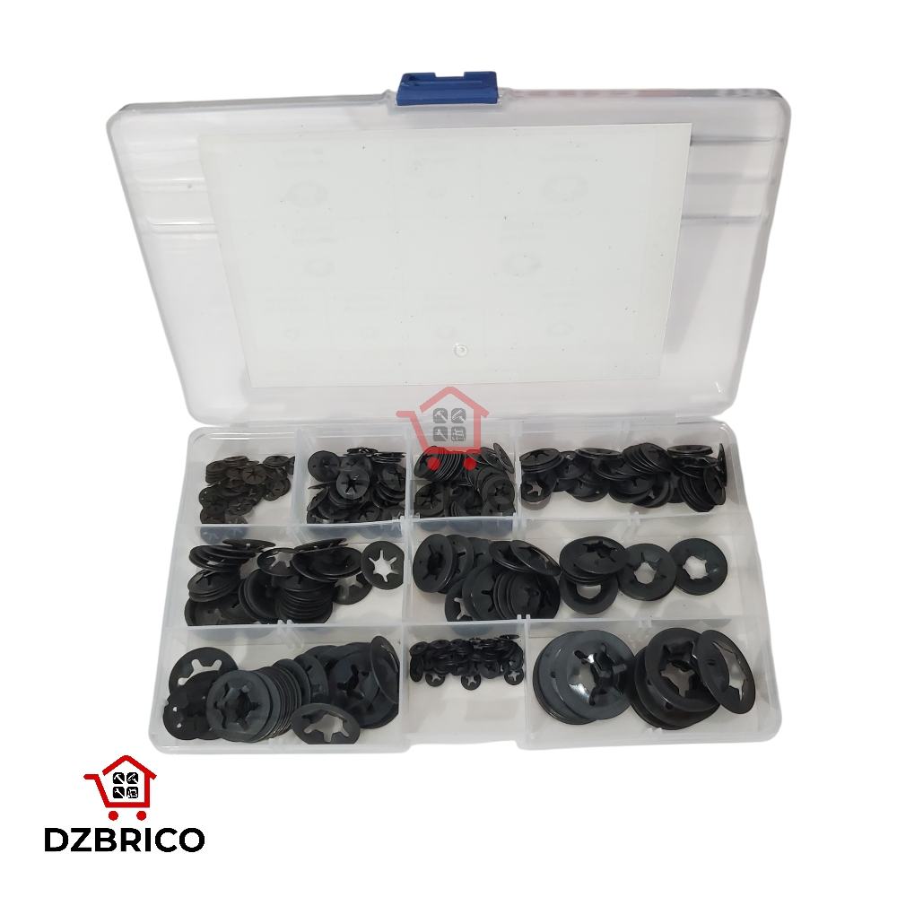 Kit de 360 rondelles à dents internes, rondelles de verrouillage à vitesse rapide en acier métallique, fixations à clips à pression, finition oxyde noir