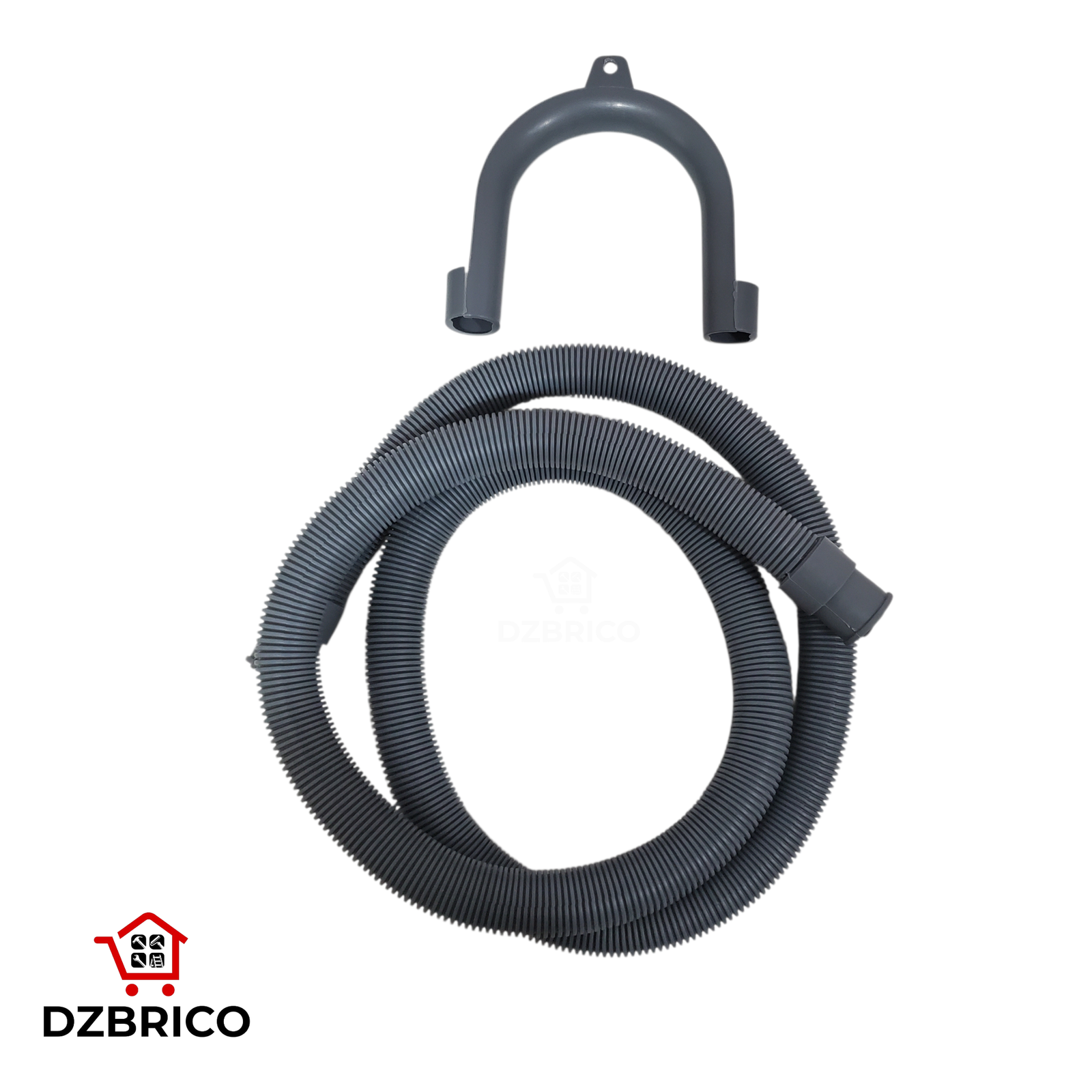 Flexible de vidange 2m avec embout souple et crosse de maintien, idéal pour évacuation de machine à laver Compatible avec tous types de machines