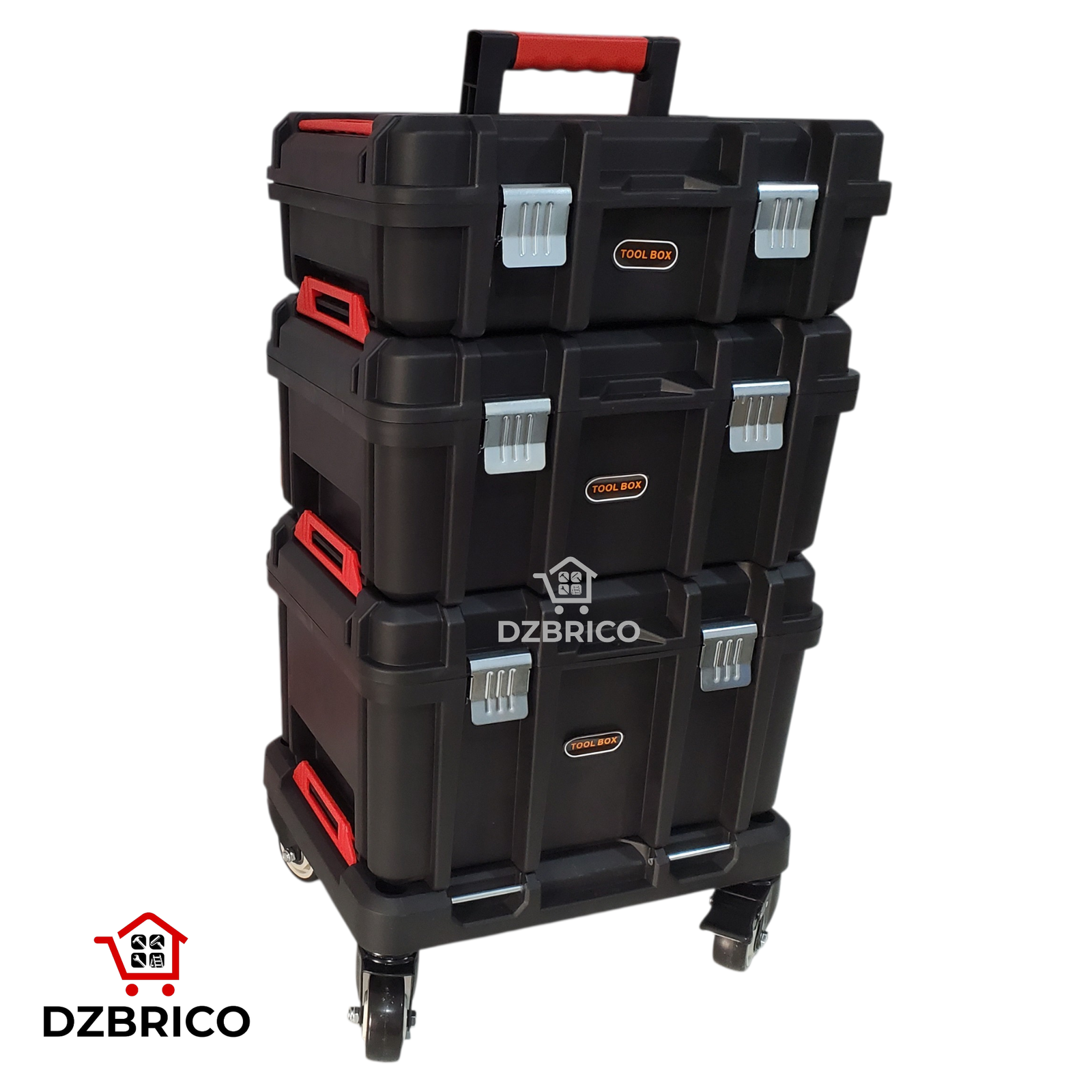 Ensemble de 3 caisses avec chariot de transport ,43×30×77cm DYNAMO