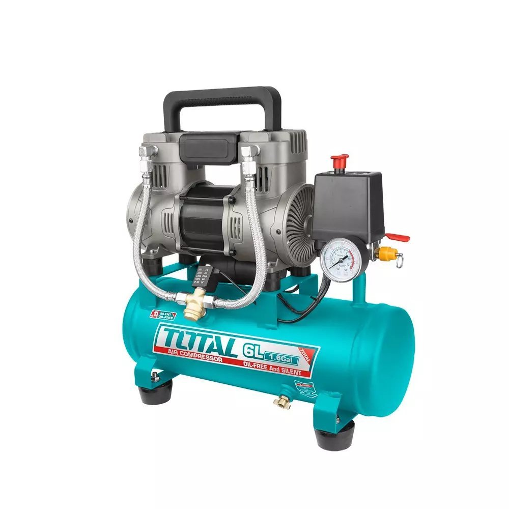 Compresseur d'air Total 1100 W (1,5 CV) sans huile, réservoir de 6 L, pression de 8 bars TOTAL