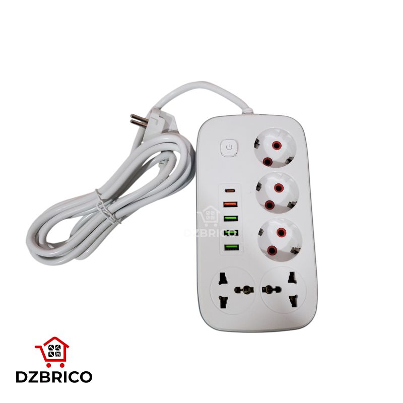 Multiprise 5 Prises avec Interrupteur Individuel,4USB-A & 1 typ-C ,Câble 3m