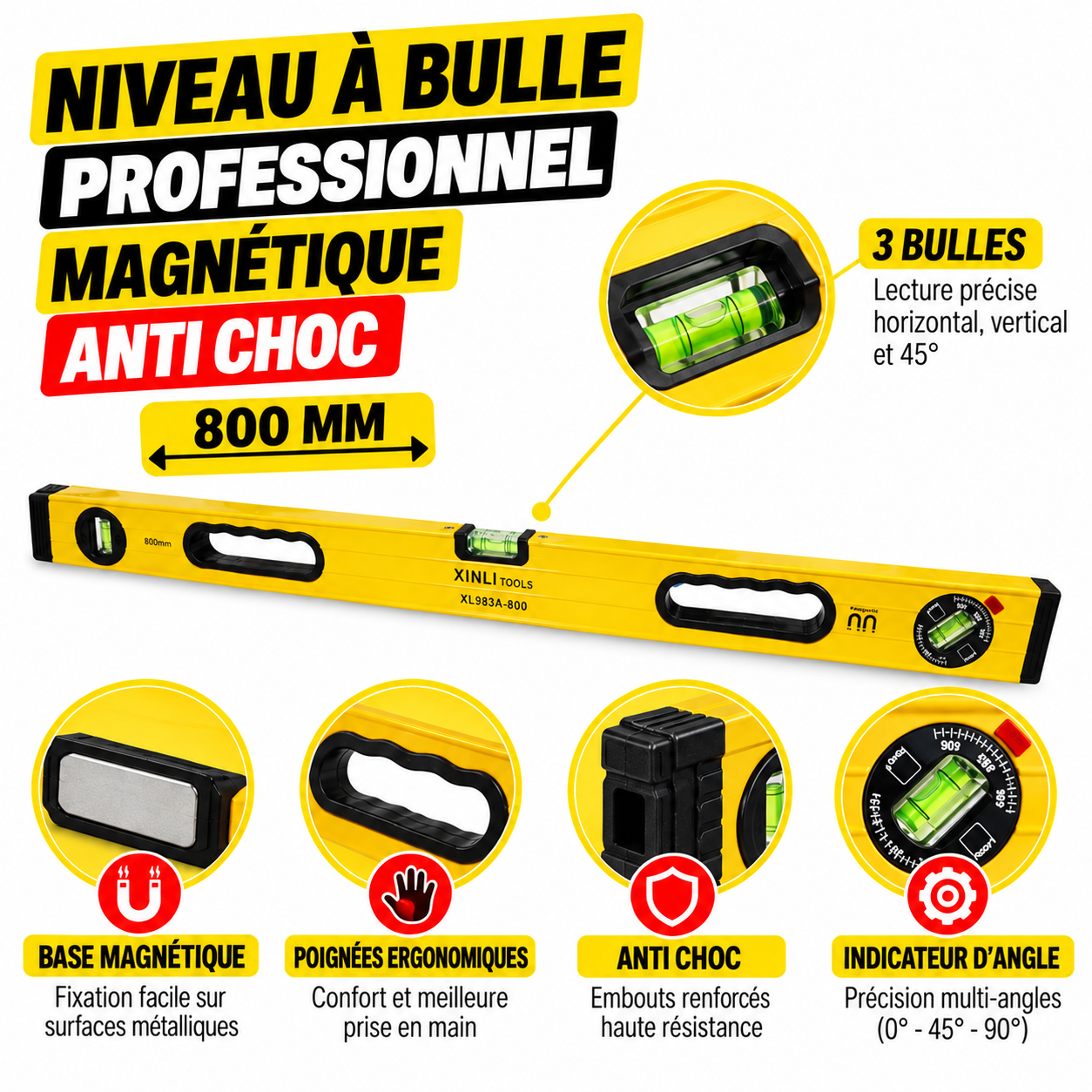 niveau A bulle Magnétique Anti choc 800mm SFT