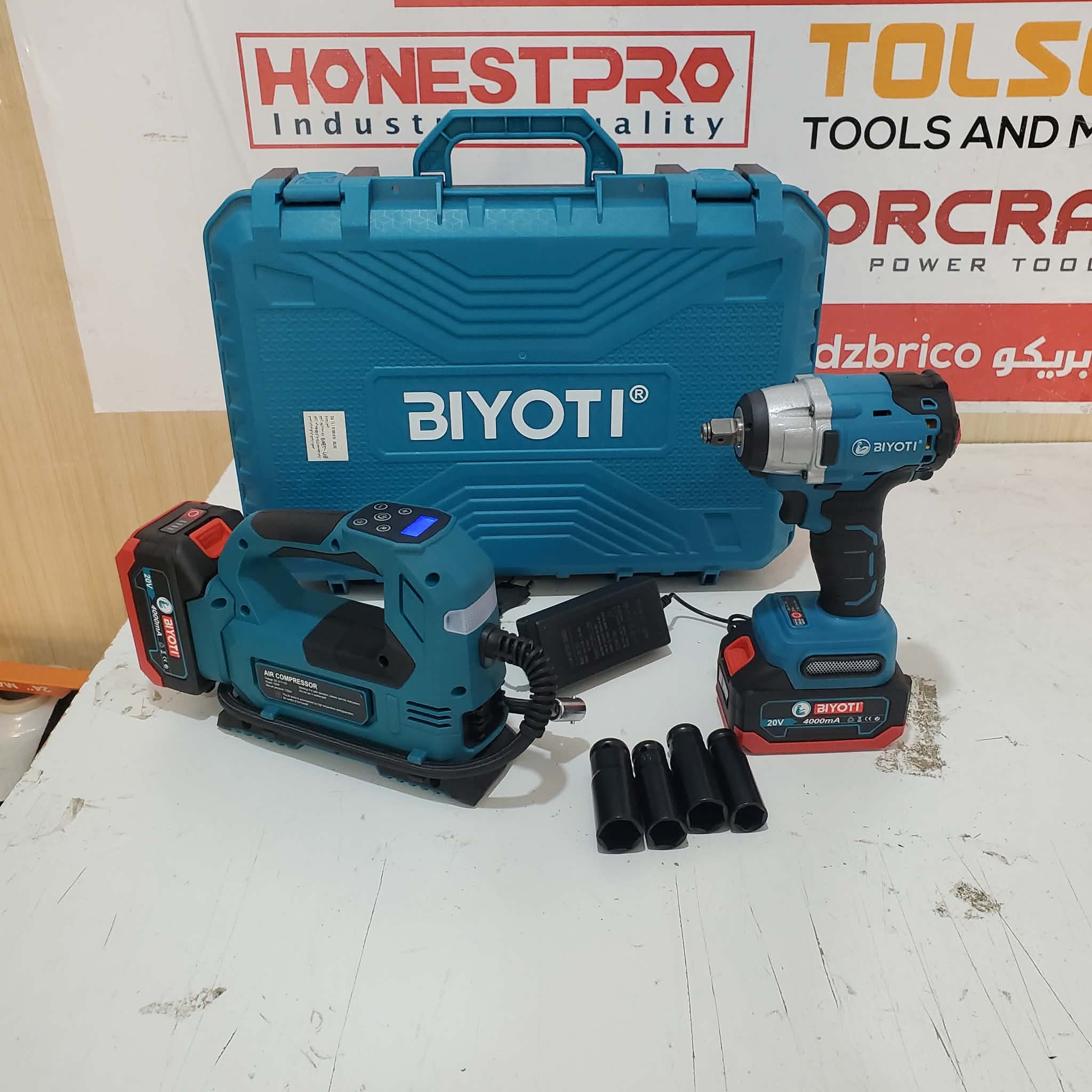 Kit boulonneuse clé a choc et compresseur auto a batterie 20V 4.0ah BIYOTI