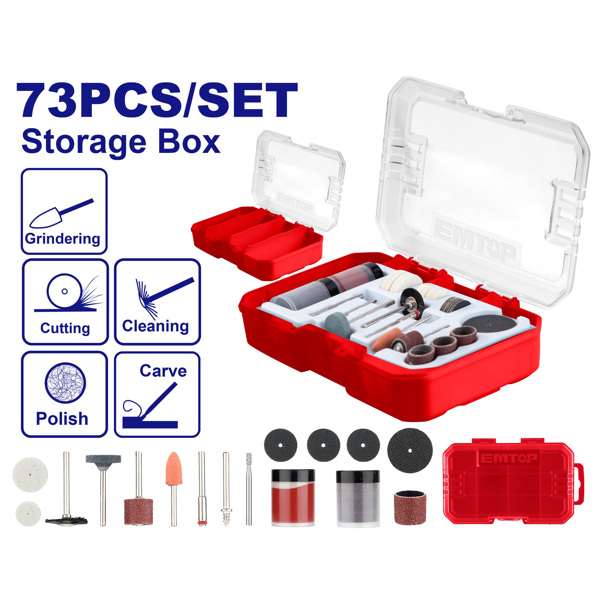 Kit jeux de fraise et mini disque pour outil rotatif 73pcs EMTOP