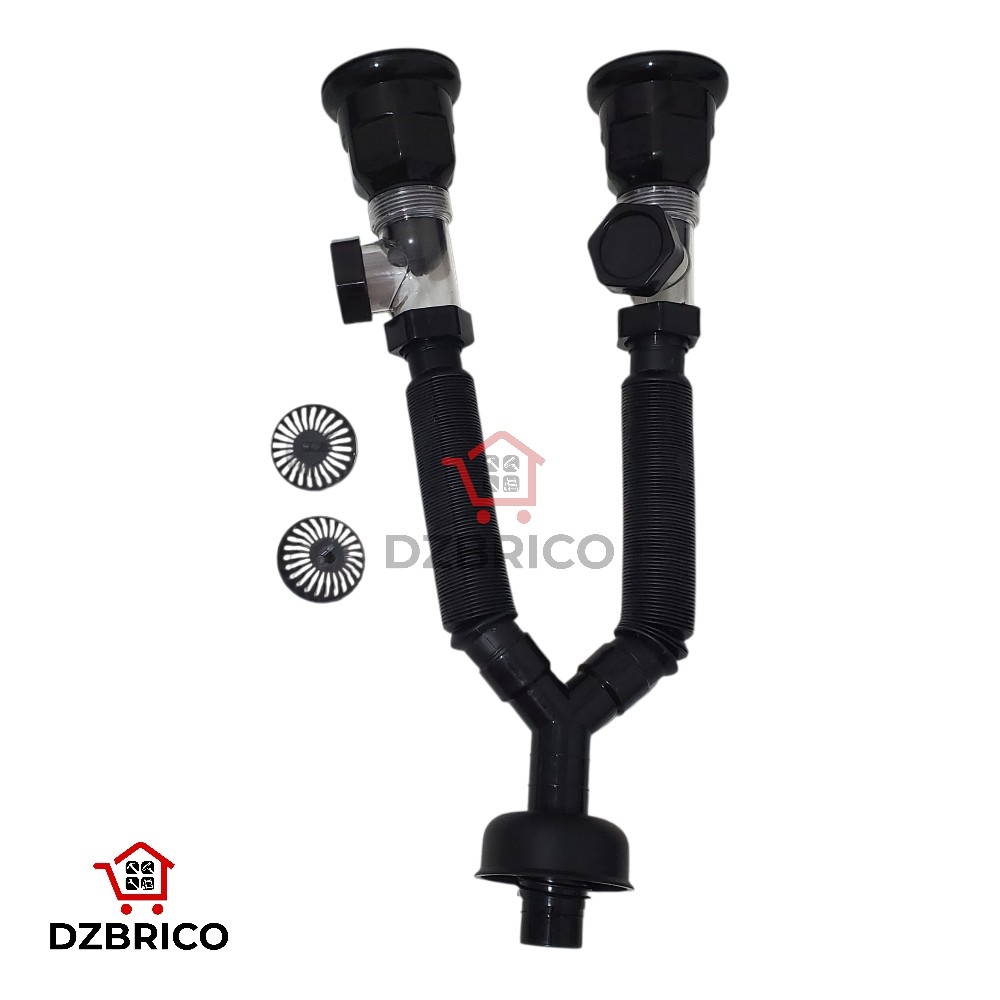 Siphon double anti-retour et anti-odeur cuisine pour évier de cuisine noir