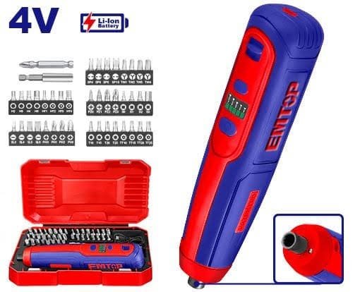 Tournevis sans fil Lithium-Ion 4V Avec 40 embouts et 5pcs porte-embout magnétique EMTOP