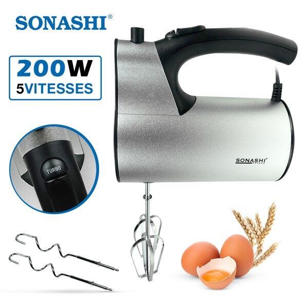 خلاط يدوي متعدد الوظائف بـ 5 سرعات مختلفة لتحضير وصفاتكم SONASHI Batteur Electrique Multifonctions Avec 5 Vitesses 200W SMX-149