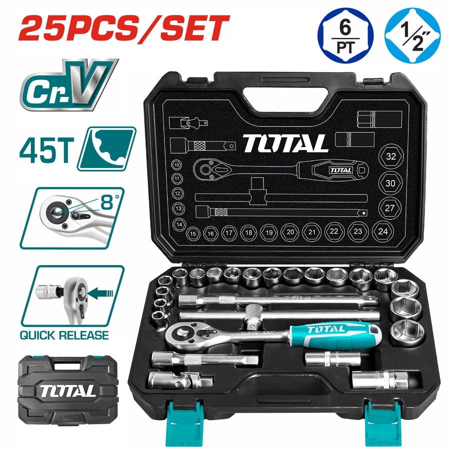 Caisse Douilles 25 Pcs 1/2″ Total THT121251