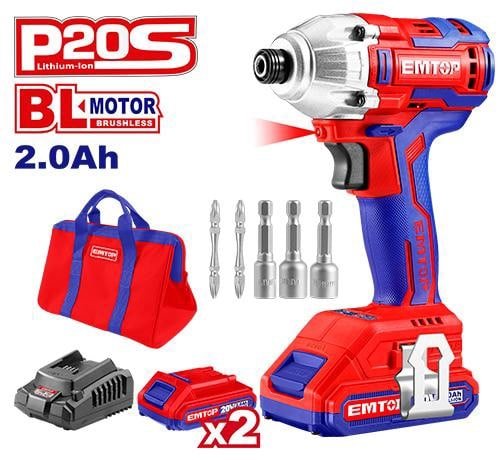 Visseuse A Choc Brushless Professionnel 20V 2.0Ah EMTOP