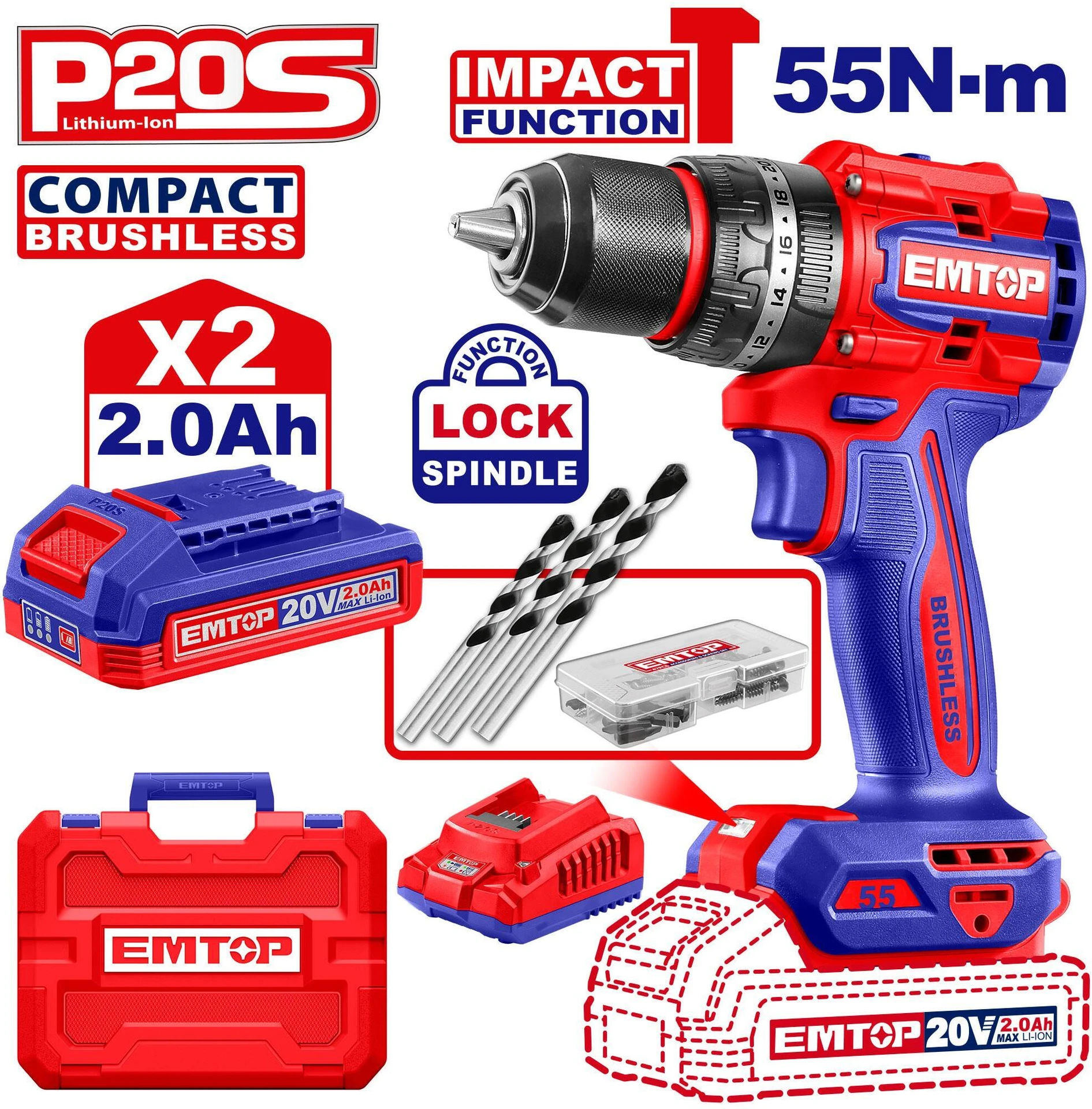 Visseuse a percussion 13mm 20V ECIDL20558 EMTOP