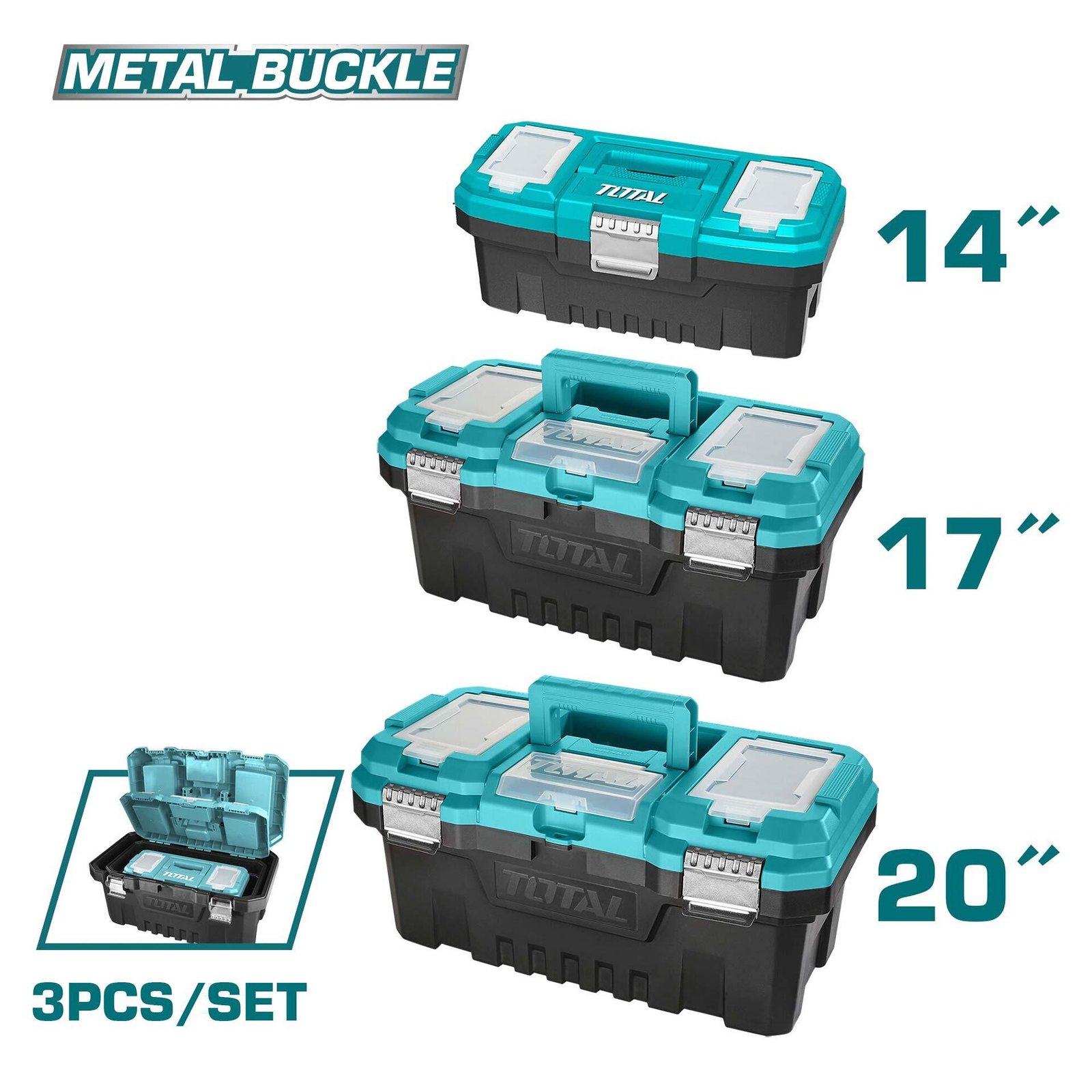 Boites A Outils 3Pcs Vides fermuture metal En Plastique TOTAL
