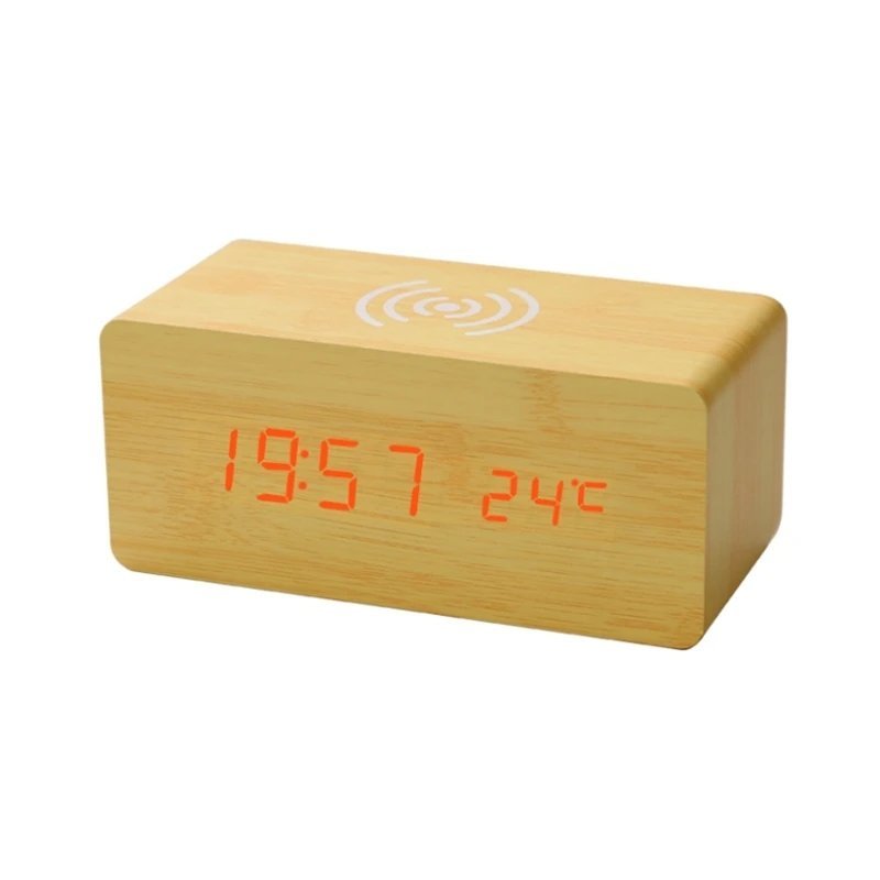 Horloge Et Réveil Électrique En Bois Avec Système De recharge Smartphone