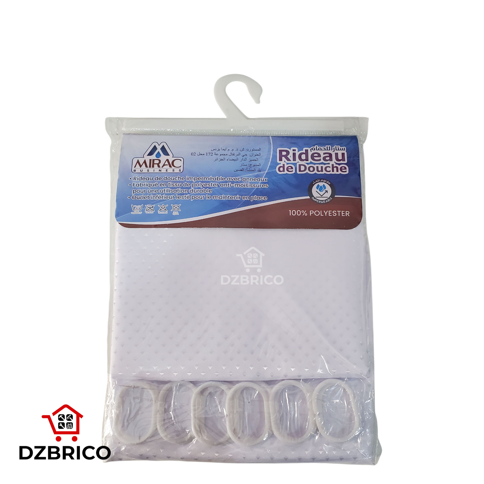 Rideau de Douche 180/180 couleur blanc MIRAC