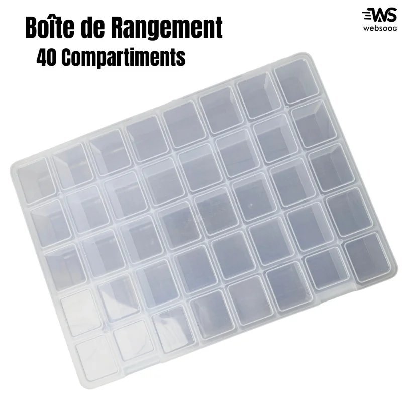 Boîte de Rangement en Plastique - 40 Compartiments, 38x28x6CM, Organiseur Transparent pour Petits Accessoires