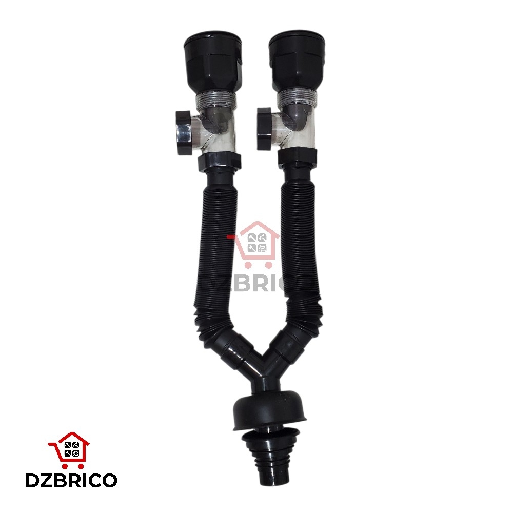 Siphon double anti-retour et anti-odeur salle de bain noir