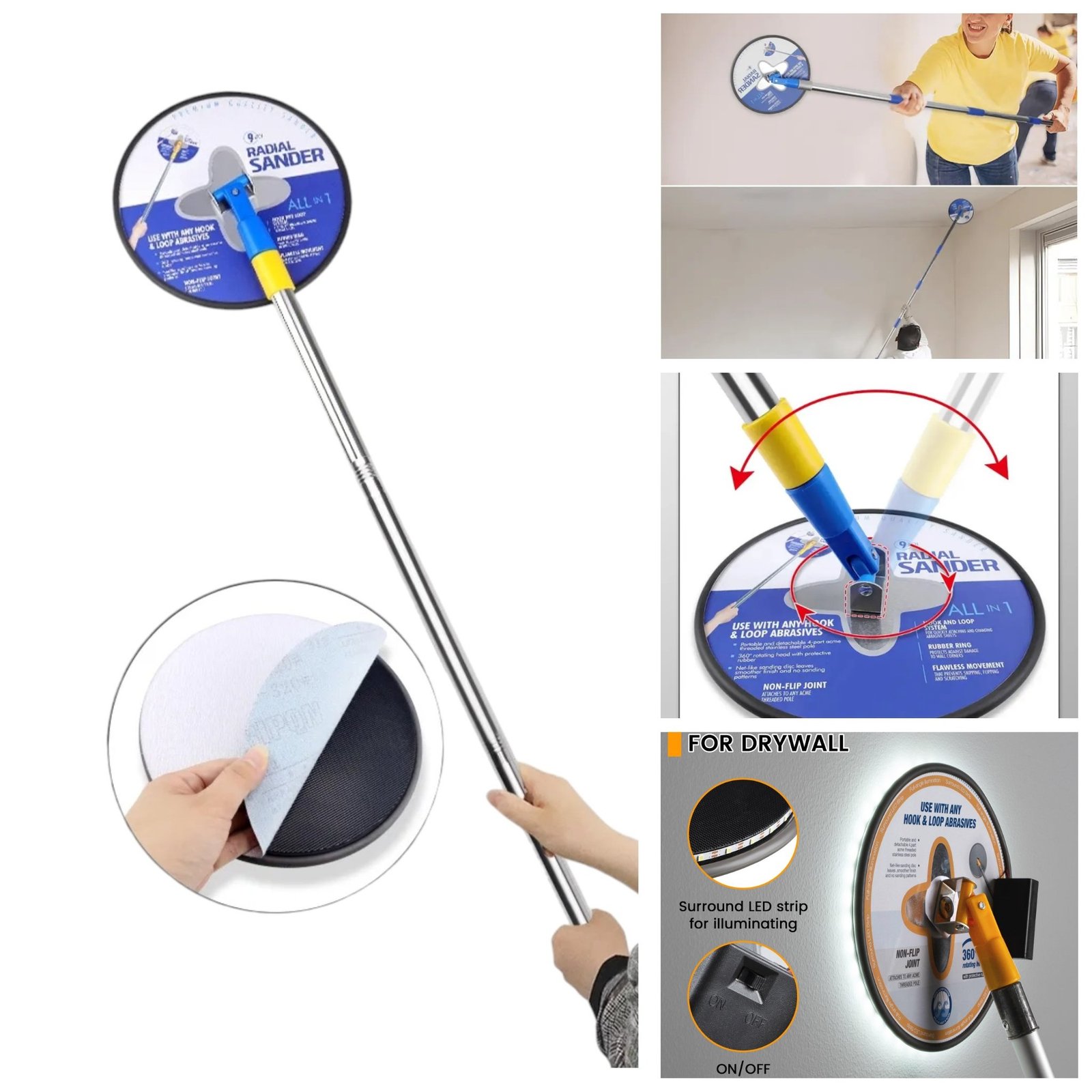 Ponceuse Manuel Avec lumière LED télescopique avec Perche 3 mètre SFT