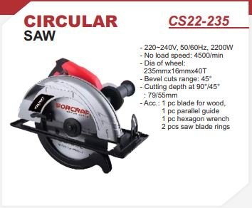 SCIE CIRCULAIRE 235mm - 2200 W - CS22-235 - WORCRAFT