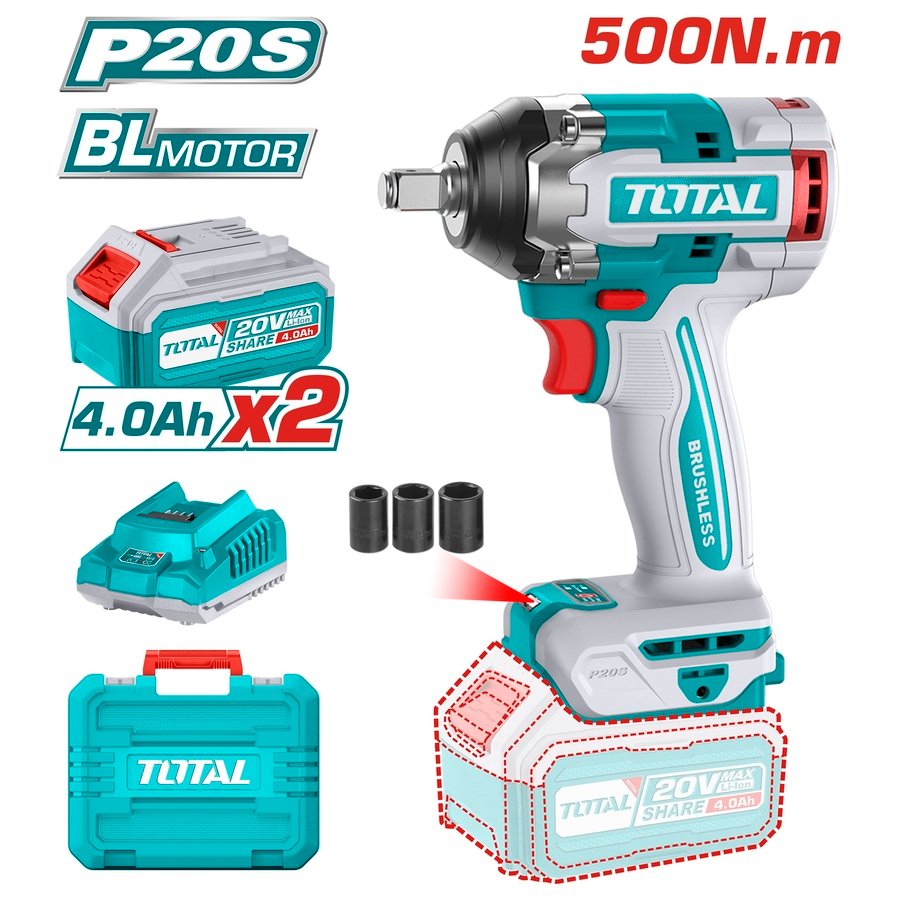 Clé à choc A Batterie 20V 4.0Ah 500Nm TOTAL