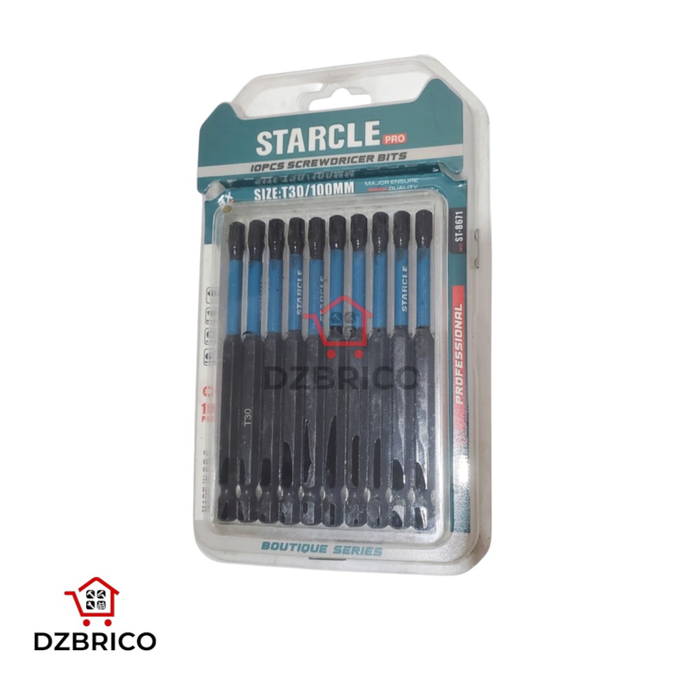 jeu de 10 embouts de vissage Torx T30  100mm STARCLE