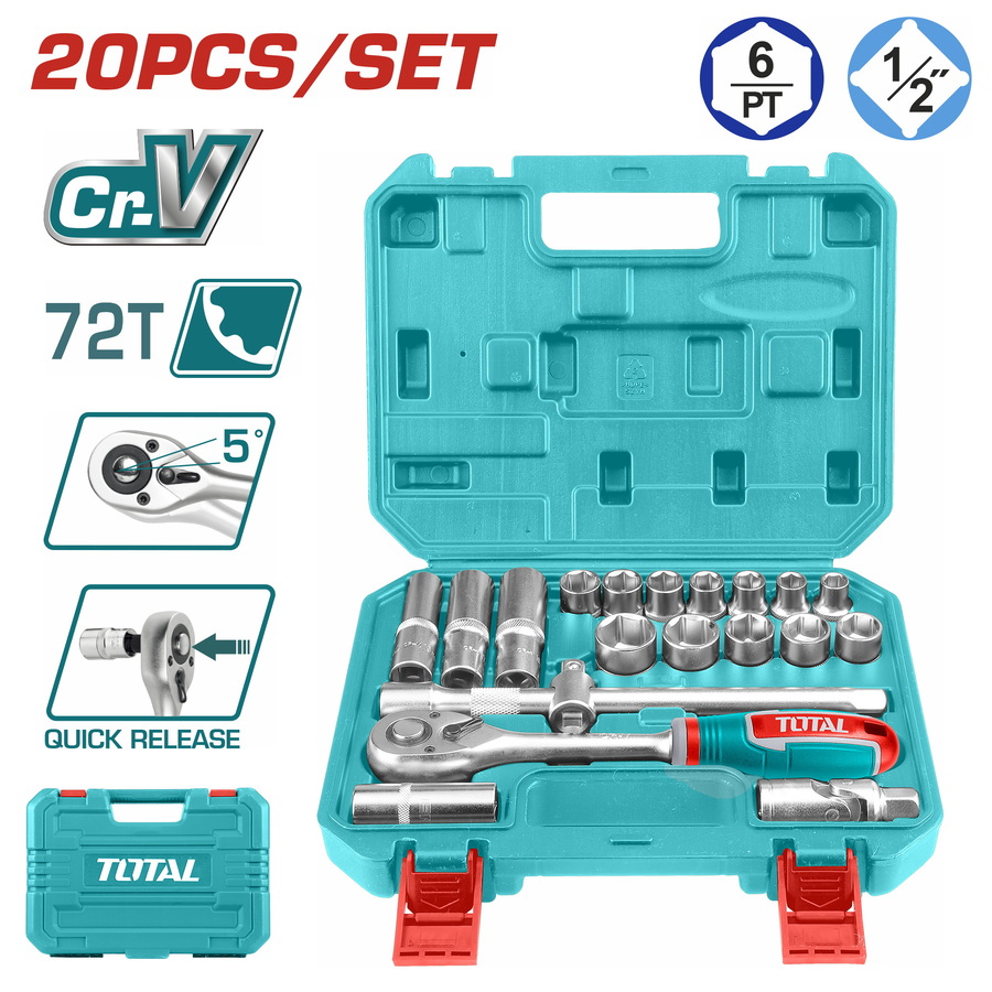Caisse De Douille Cliquet 1/2″ 10-24MM 20Pcs TOTAL THT121201