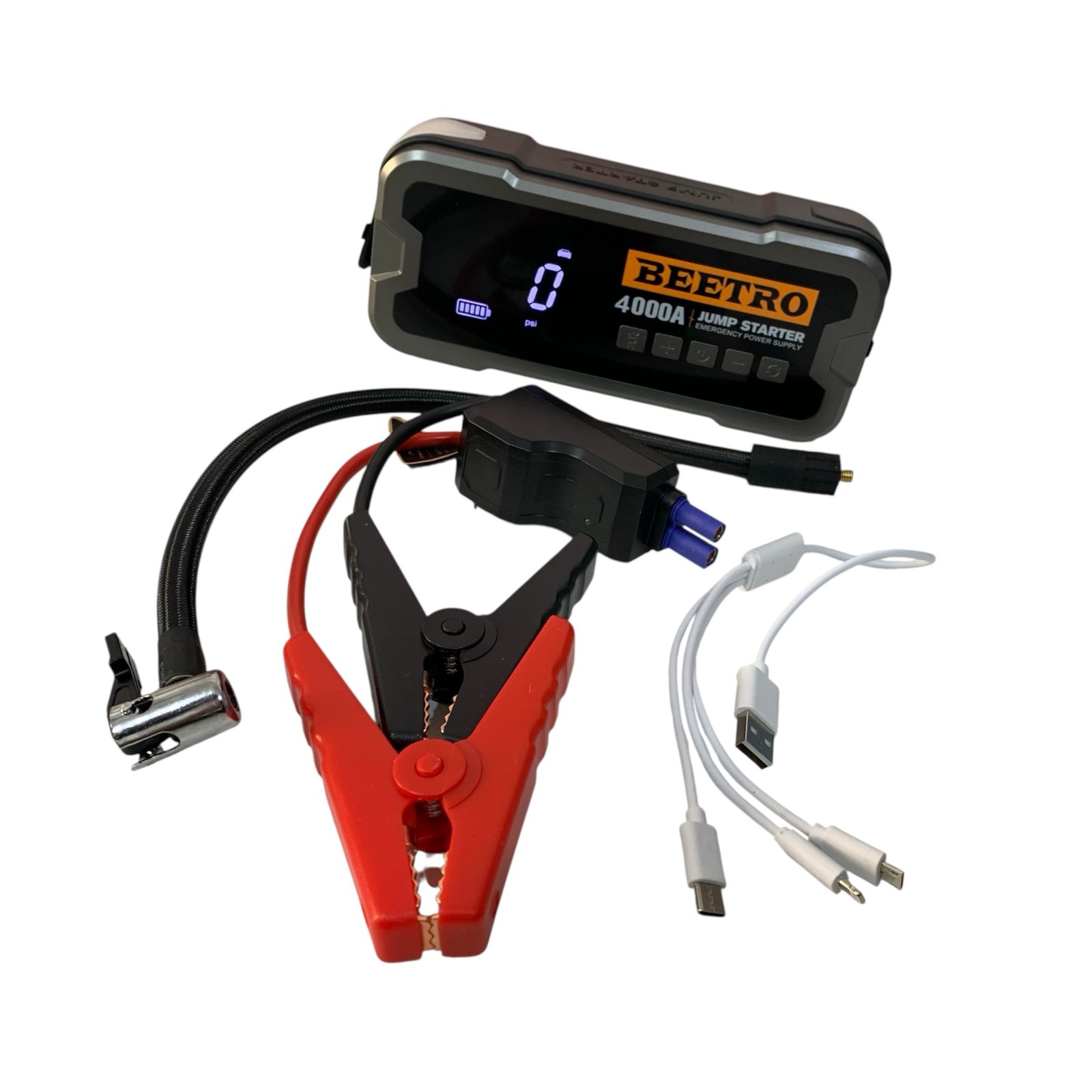 Booster batterie 4 in1 4000A, compresseur 10 Bar, Power Bank 24000 mAh et lamp torche 3 positions avec pochette BE0149