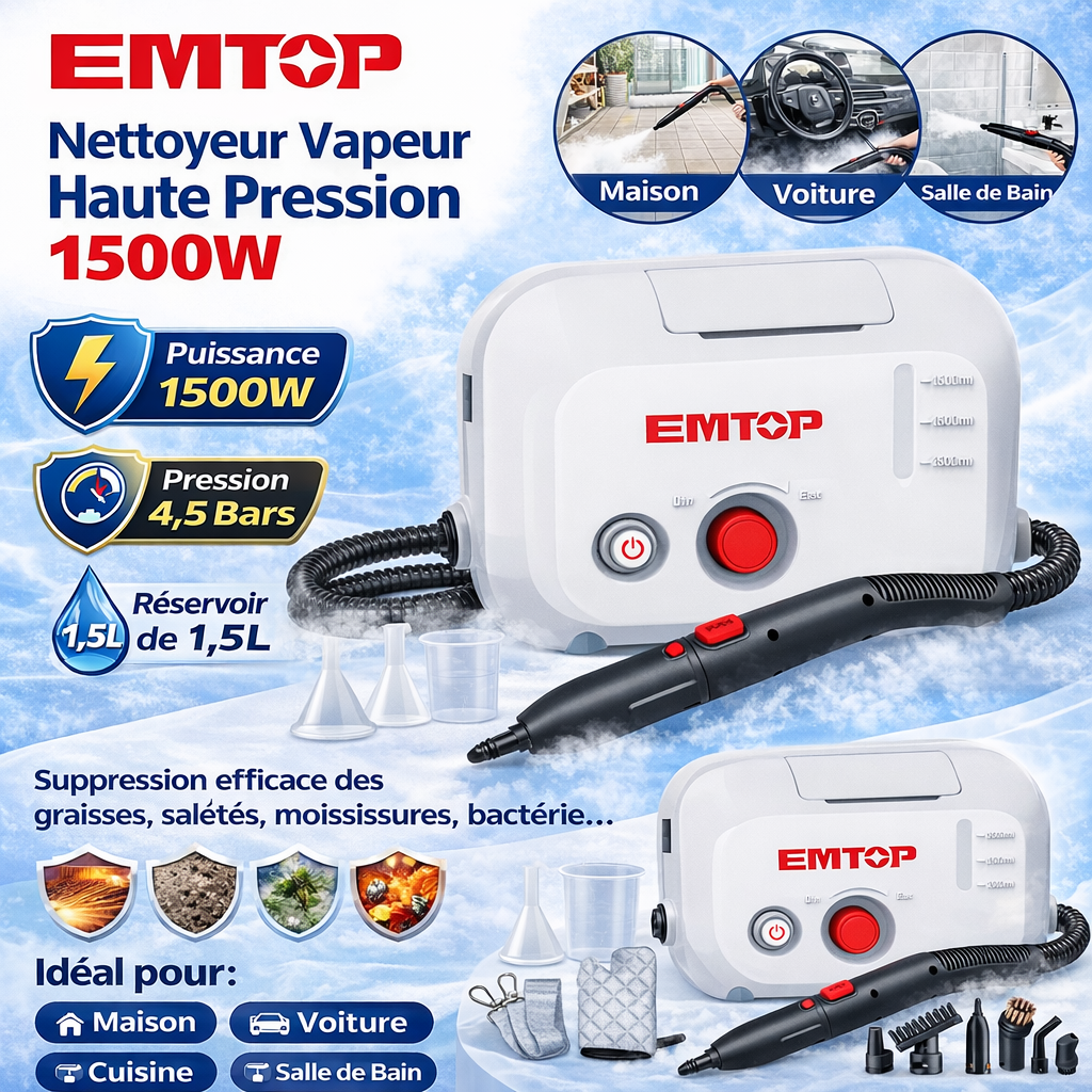 Nettoyeur a vapeur 1500w EMTOP