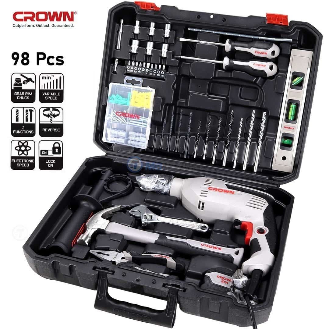 Caisse A Outils Avec Perceuse 600W 98pcs CROWN