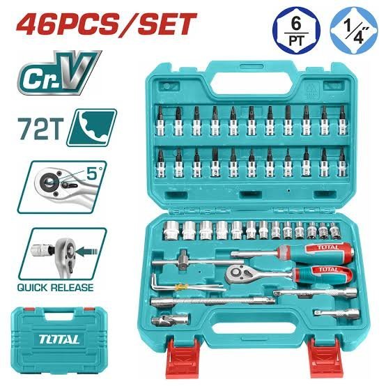 Coffret De douilles cliquet 1/4" 46 pièces TOTAL