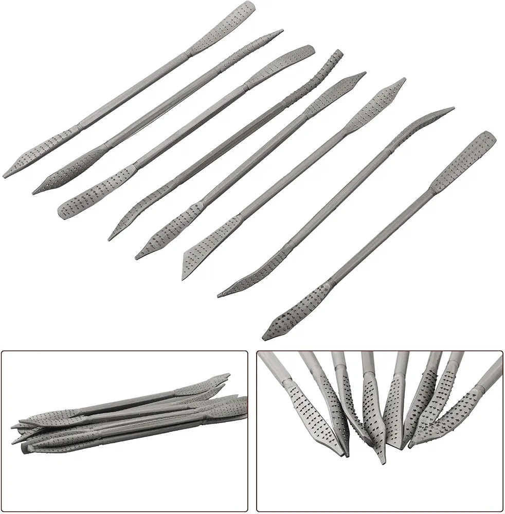 Kit de 8 râpes à bois à double extrémité avec tête incurvée pour sculpter et façonner le bois, acier au carbone, dents moyennes de 190 mm
