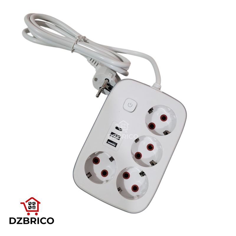 Multiprise 4 Prises  USB-A & 1 typ-C ,Câble 2m