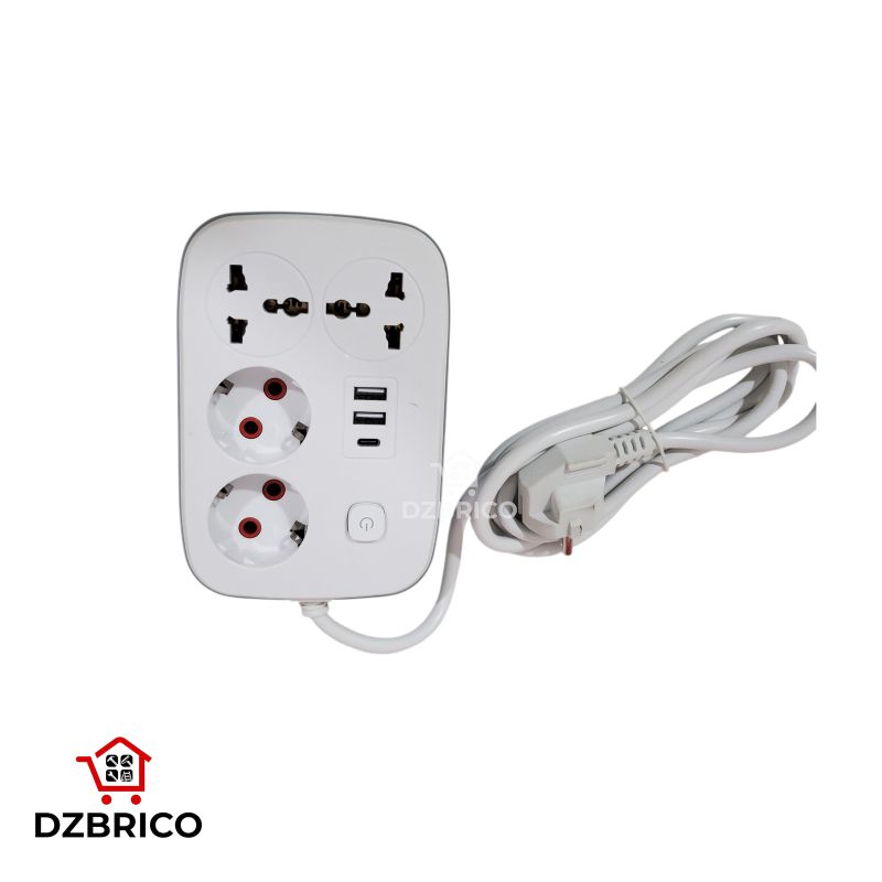 Multiprise 4 Prises avec Interrupteur Individuel,2 USB-A & 1 typ-C ,Câble 2m