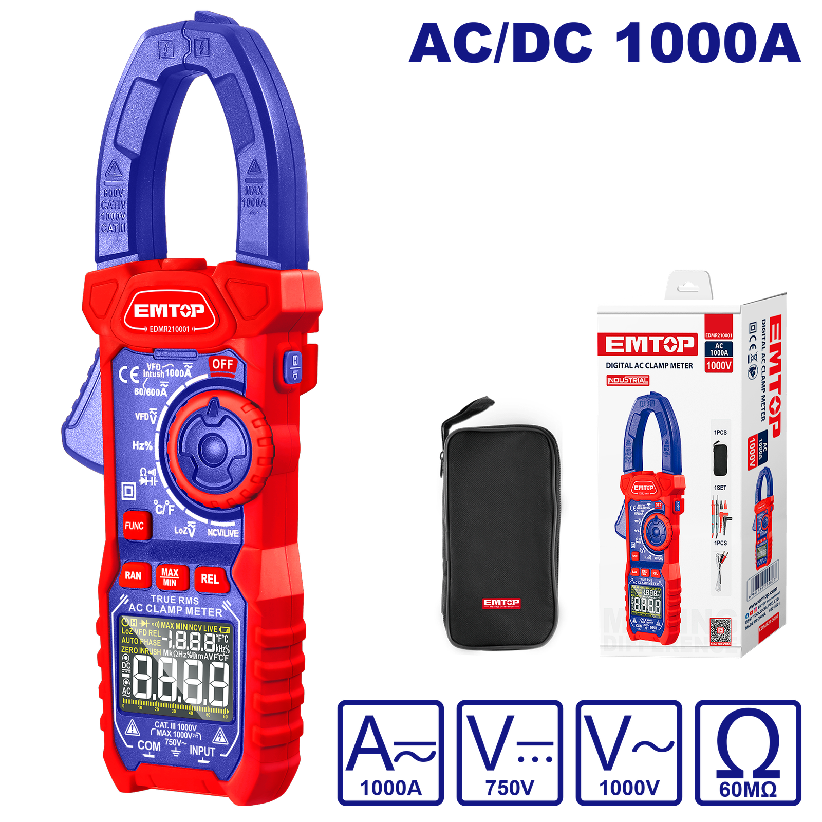 Pince Ampermetrique Professionnel AC/DC 1000V EMTOP