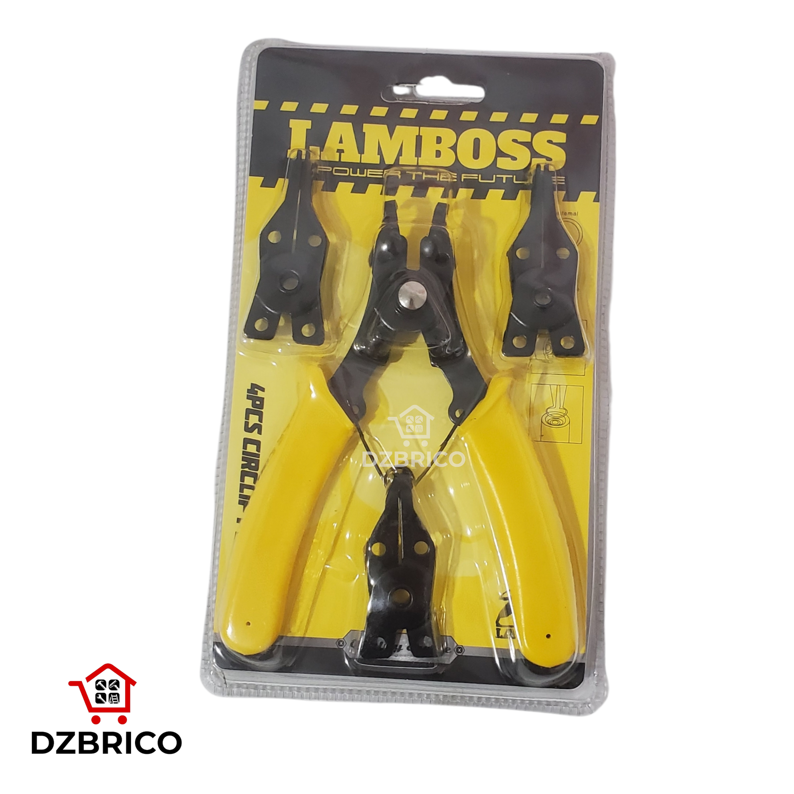 Pince Circlip à pointe fine 4 accessoires en 1 pour anneaux, colliers de serrage / anneaux de retenue / de sécurité / internes et externes / élastiques à pression. Têtes de 45° à 180°LAMBOSS