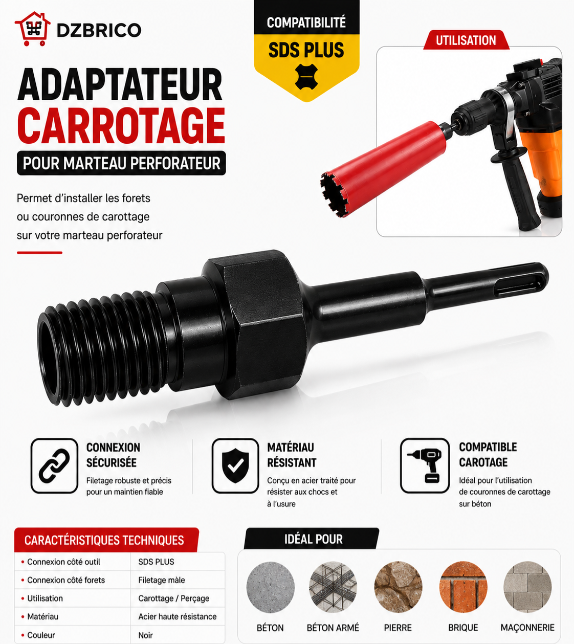 adaptateur de carottage 190mm SDS-Plus