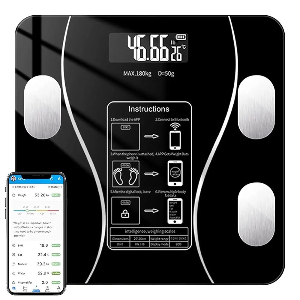 Balance Pèse Personne Numérique Intelligente pour Graisse Corporelle, Balance Connectée Bluetooth