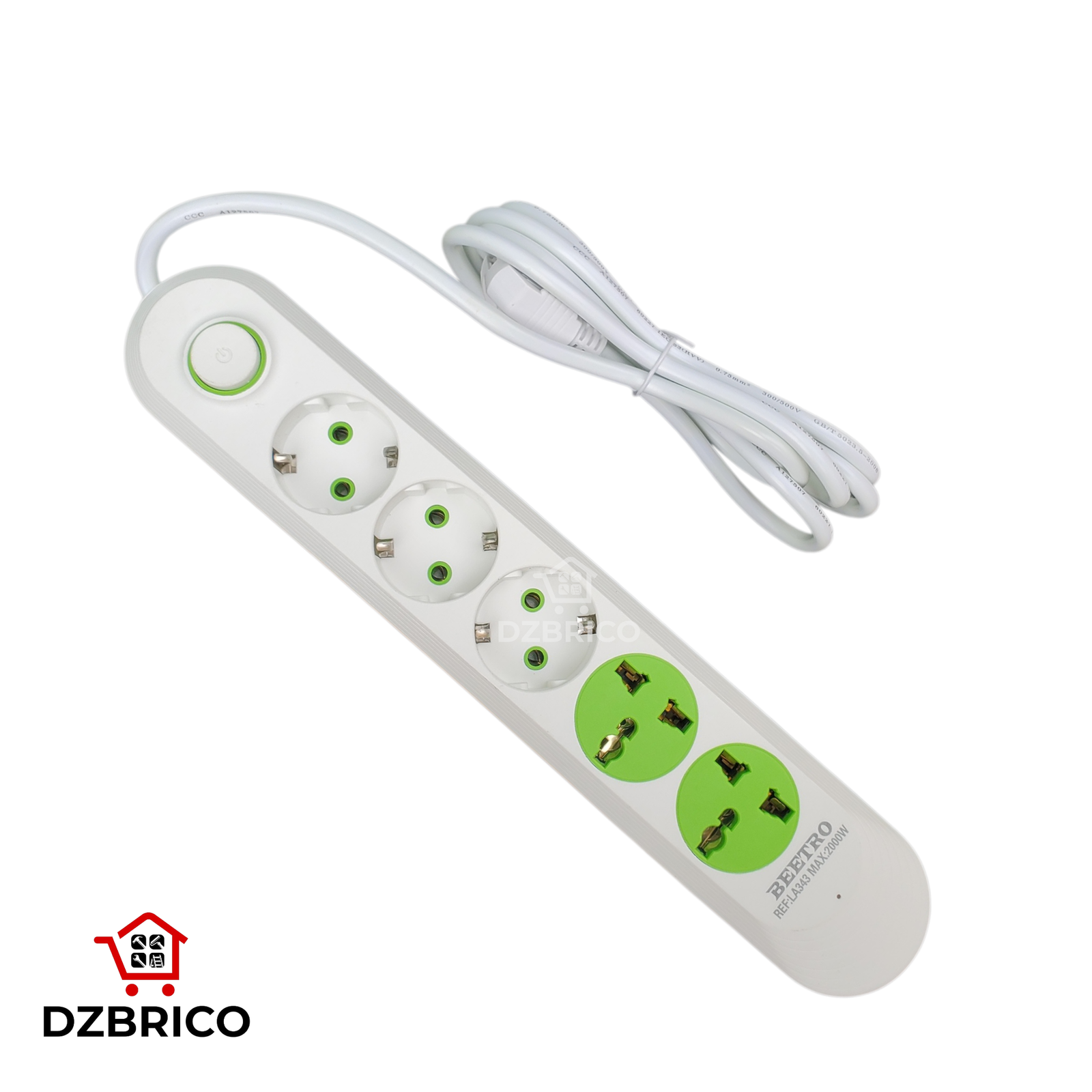 Multiprise 5 prises de terre 2000w, câble 2m BEETRO