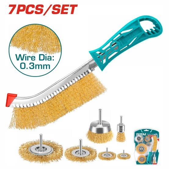 Kit jeux de 7 brosse métallique jaune TOTAL
